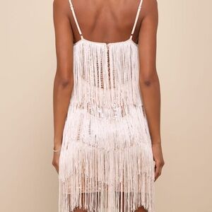 Get in the Groove Champagne Sequin Fringe Bodycon Dress